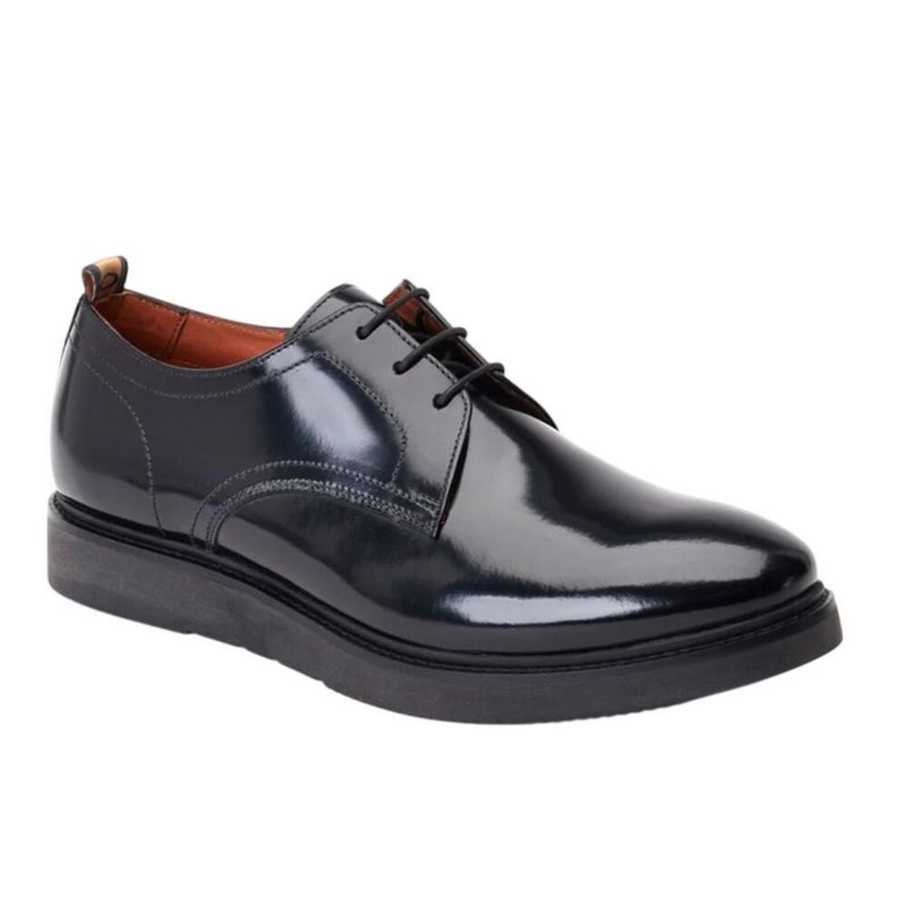 Base London Mens Roly Plain Leather Derby Shoes / Black